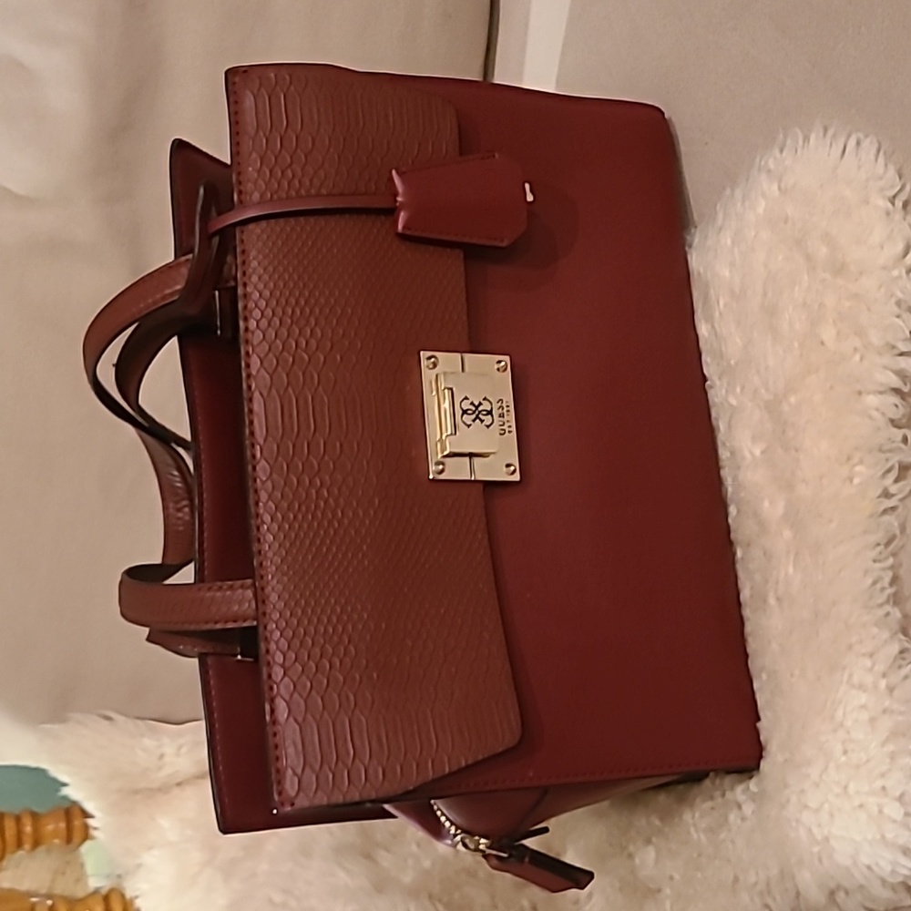 Guess Angela Madison Satchel in wine red